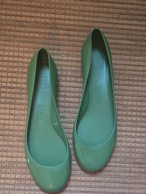 J.Crew Made In Italy Green Jelly Ballet Flats Womens Size 10 Rubber Rain Shoes